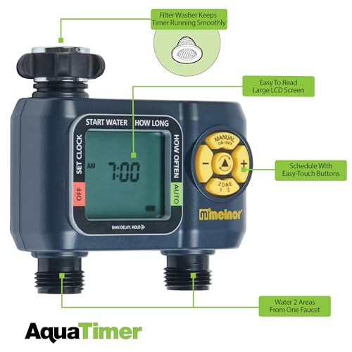 Melnor 65139Amz Aquatimer Timer Digital Hose Timer 2 Zona Programabil Programabil Timer Quick Connect Bundle Negru galben 2