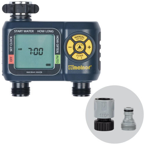 Melnor 65139Amz Aquatimer Timer Digital Hose Timer 2 Zona Programabil Programabil Timer Quick Connect Bundle Negru galben