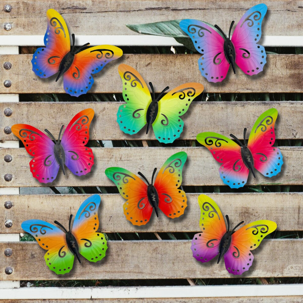 Distella 8 Pcs Metal Butterfly Wall Decor Colorful And Exquisite Wall Art Sculpture Hanging Decoration for Balcony Outdoor Fenc