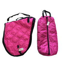 AJ Tack Engelsk Padded Sadel och Träns Bärset Het Rosa