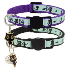 Confezione da 2 collari per gatti che si illuminano al buio con campana, collari di sicurezza per cuccioli per gatti con ciondolo viola e nero