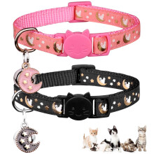 2 collari per gatti staccabili collari per gatti per ragazzo e ragazza gatti lune collari per gattini regolabili con campanella e pendente che si