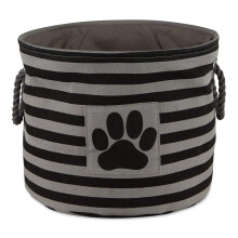 Bone Dry Pet Storage Collection Striped Paw Patch Bin Black Small Round