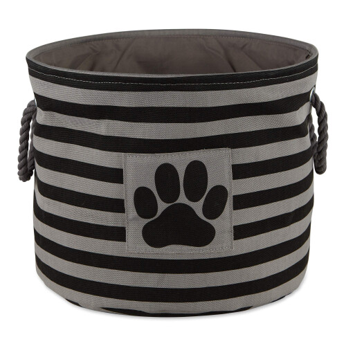 Bone Dry Pet Storage Collection Striped Paw Patch Bin  Black  Small Round