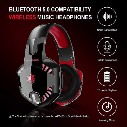 (Red)Bluetooth Wireless Headphone With Mic For Ps4, Xbox One, And Pc Gaming - Compatible With Ps5 1