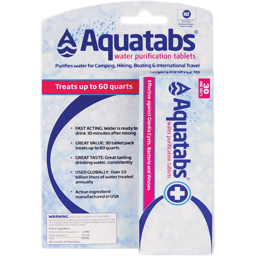 Aquatabs 49mg Water Purification Tablets (30 Pack). Water Filtration S-image-OPC-PFPRT7Z-NEW