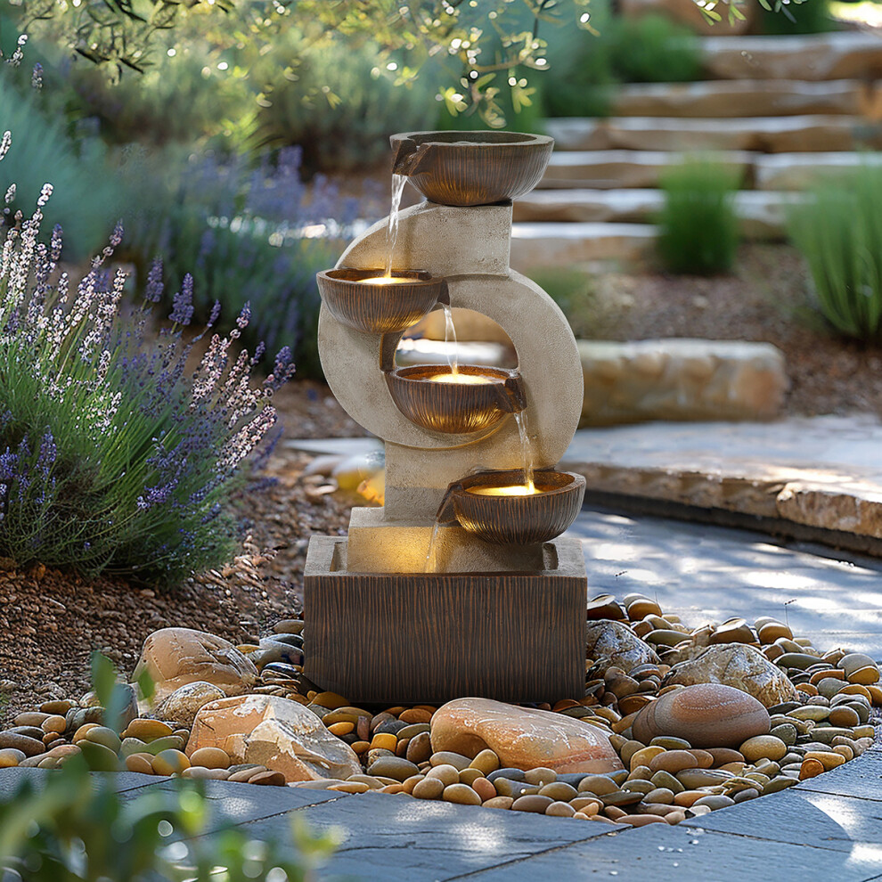 CHARLES BENTLEY 4 Tier Water Feature, UV Resistant, Weather Resistant, Mains Powered, Plug Included, Frost Resistant, Modern, Water Fountain, Built In