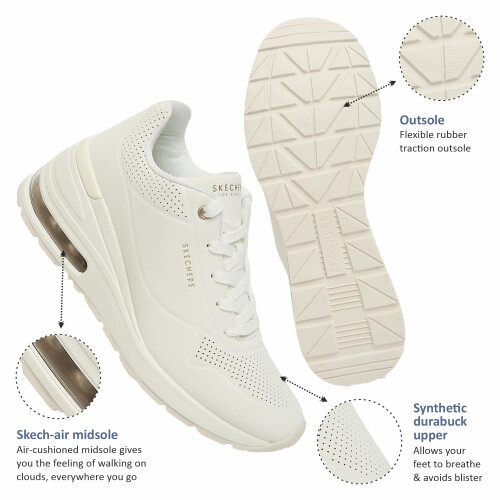 Skechers Skechers γυναικεία Μίλιον Ερ-ανυψωμένο Παπούτσι, Λευκό, 5.5 US 2