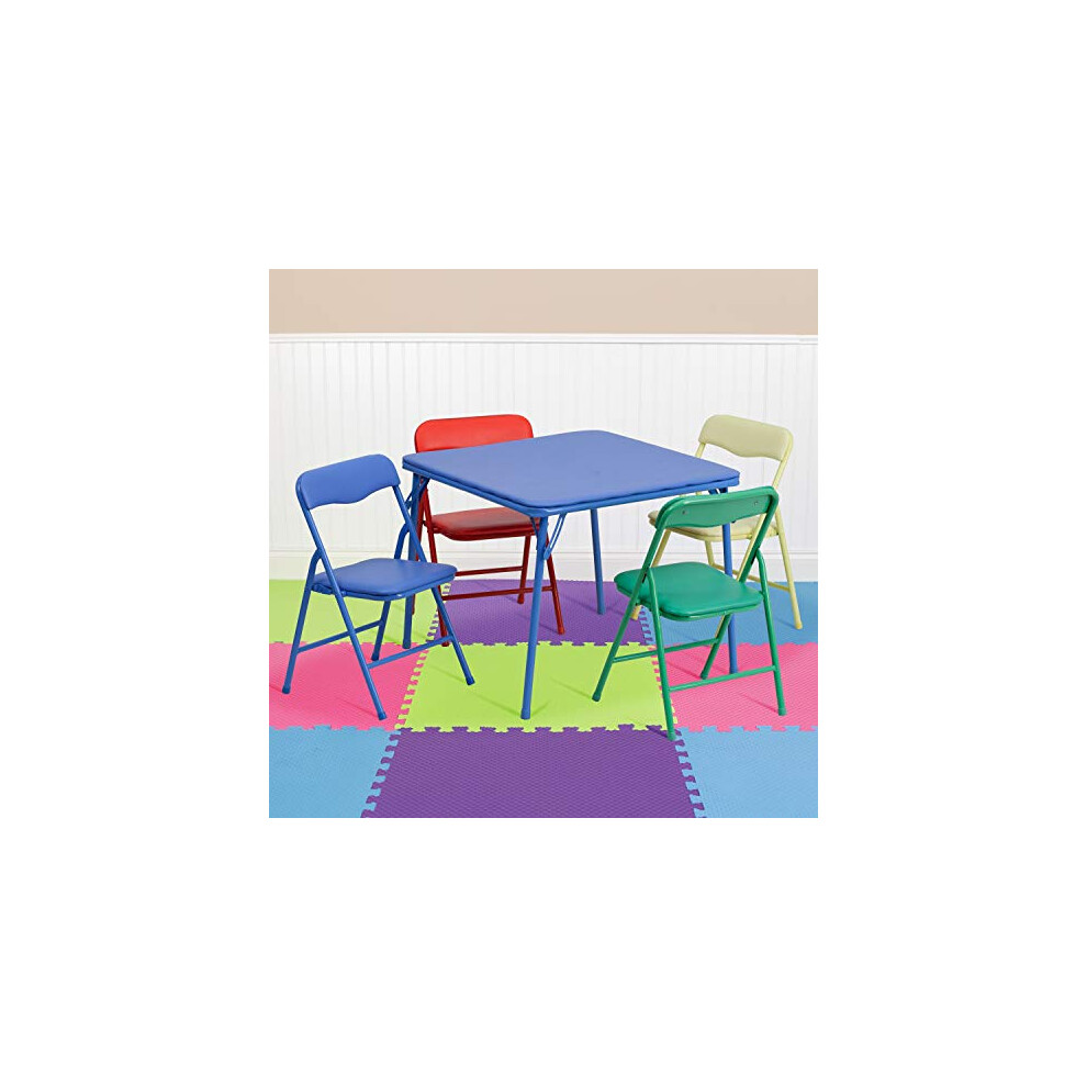 Flash Furniture Mindy Kids Colorful Folding Table and Chair Set Blue