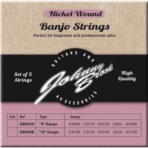 5pc Nickel Wound Banjo Strings .009-.020 Gauge