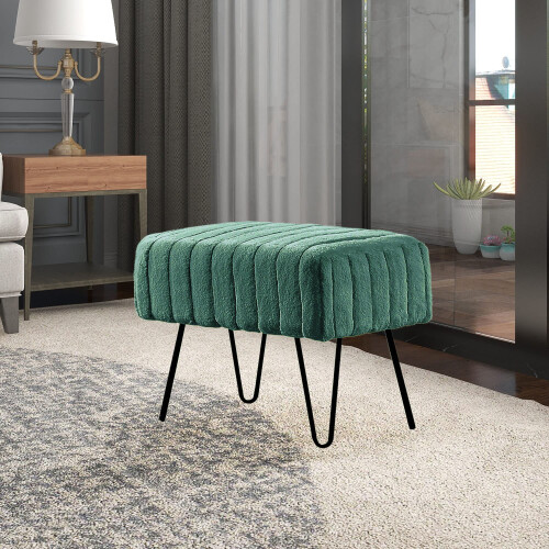 Home Soft Things Σούπερ Μινκ Ψεύτικη Γούνα Πράσινο Οθωμανικό Σκαμπό, 19" x 13" x 17" H, Eden 1