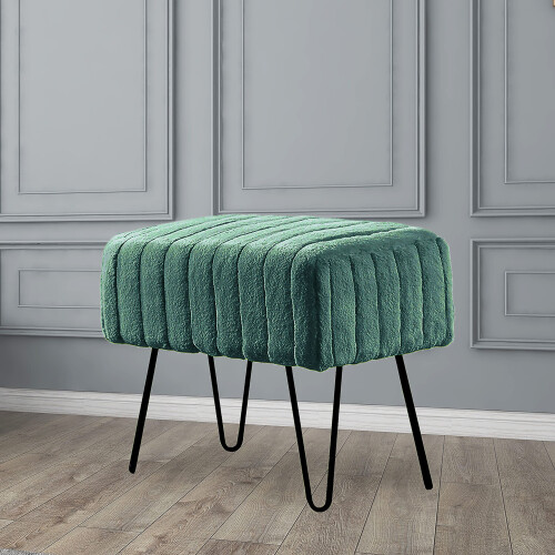 Home Soft Things Σούπερ Μινκ Ψεύτικη Γούνα Πράσινο Οθωμανικό Σκαμπό, 19" x 13" x 17" H, Eden 2