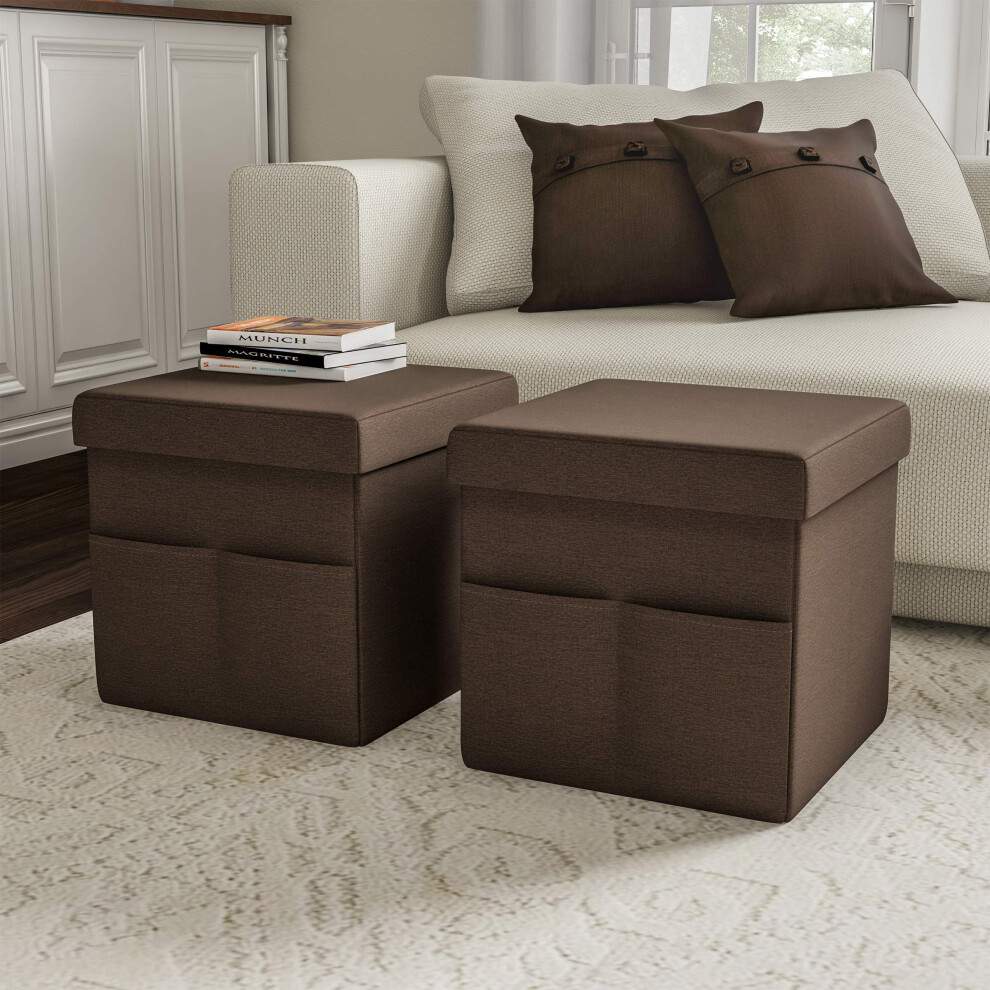 Ensemble de 2 poufs avec poches de rangement     Repose-pieds pliables de 15 pouces ou organisateurs de rangement pour chambre, salon ou dortoir pa