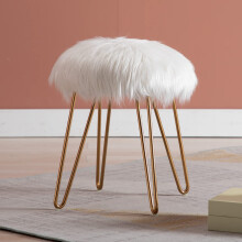 DUHOME Otomano de pele sinttica redondo para descanso de ps, banco de maquiagem com pino de cabelo de metal dourado, pernas para quarto, sala d
