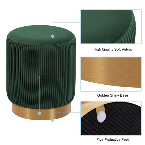 DUHOME Moderner runder Ottoman-Fußhocker aus Samt, Khaki 2