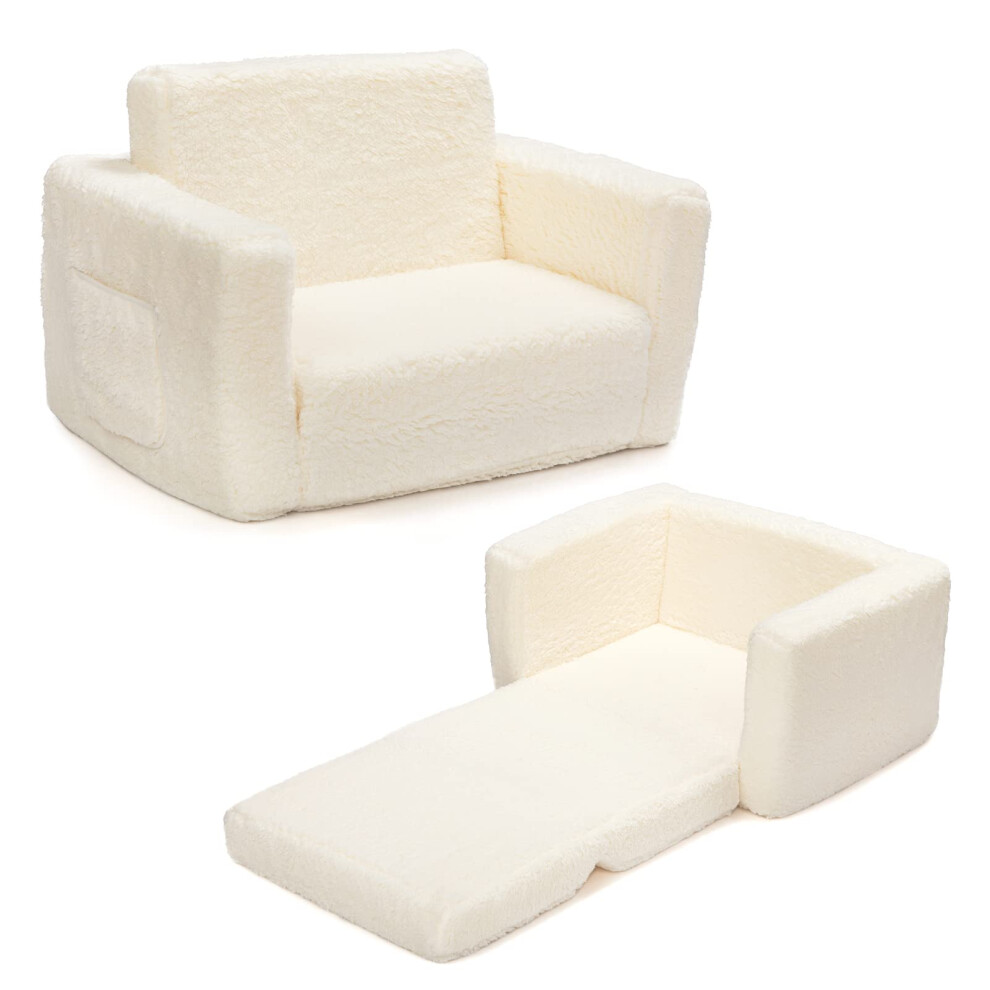 ALIMORDEN 2-in-1 Flip Out Cuddly Sherpa Kids Couch  Convertible Sofa to Lounger  Cream-image-OPC-PFSTSTR-NEW