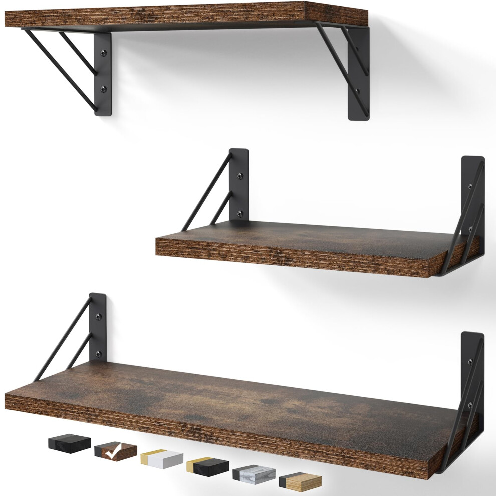 BAYKA Wall Shelves for Bedroom Decor Floating Wall Shelves for Living Room Kitchen Storage Wall Mounted Rustic Wood Floating S