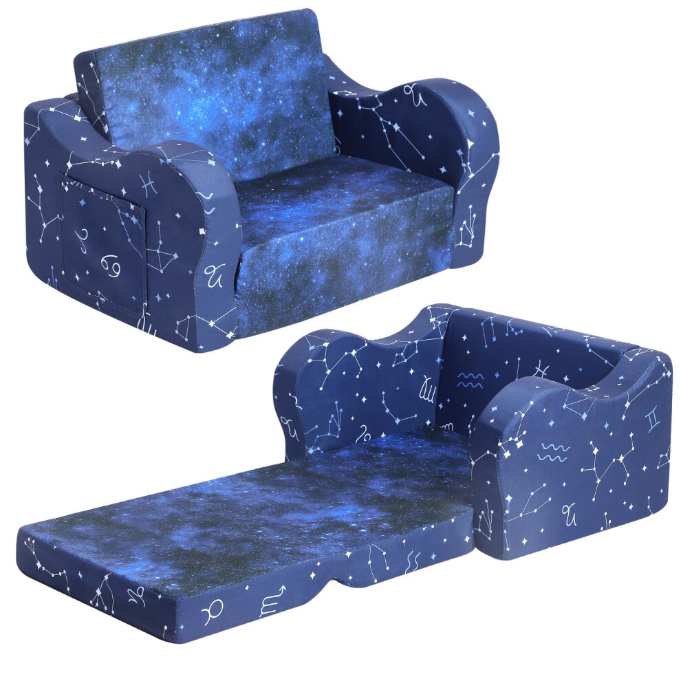 MOMCAYWEX Constellation Kids Sofa  2-in-1 Kids Couch Fold Out  Convertible Sofa to Bed for Girls and Boys