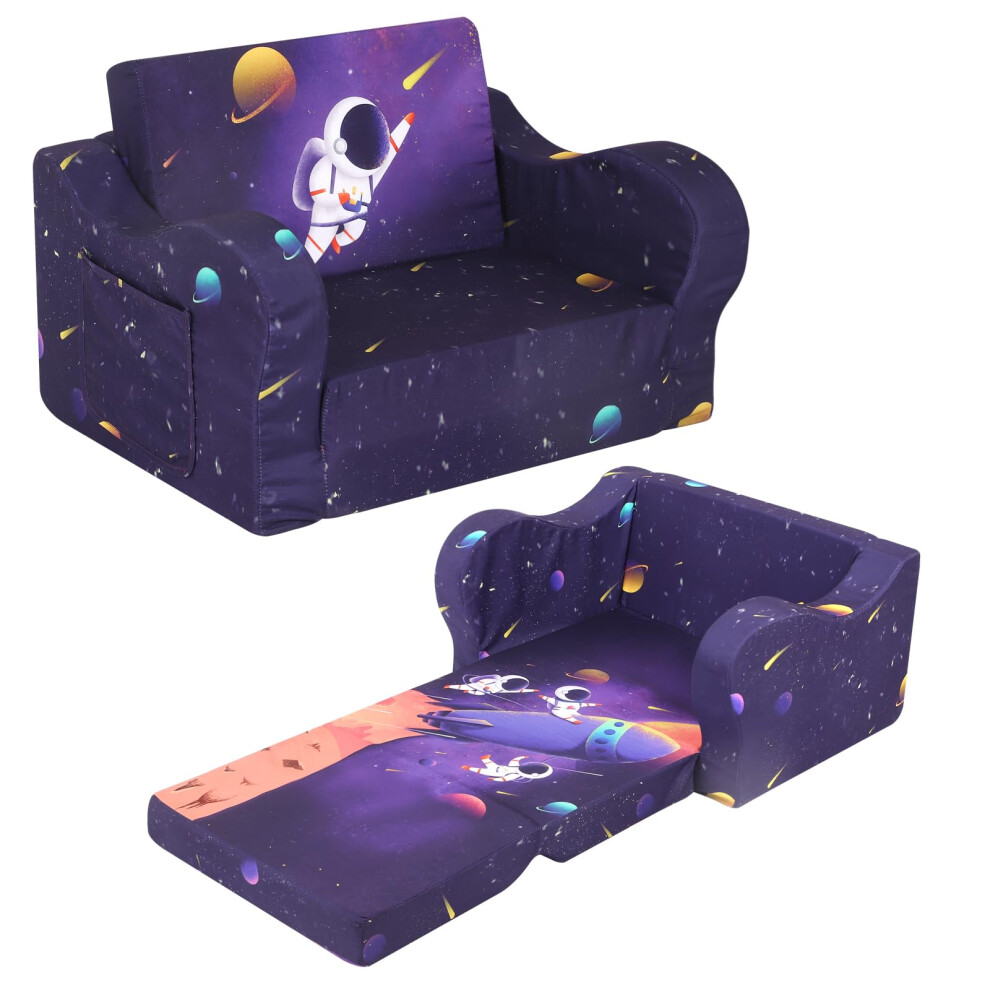MOMCAYWEX Astronaut Kids Sofa  2-in-1 Kids Couch Fold Out  Convertible Sofa to Bed for Girls and Boys
