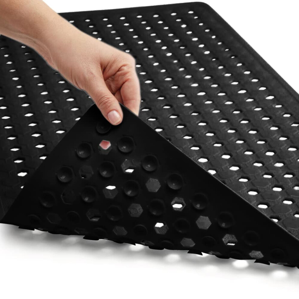 Poign?E Gorilla Grip Patented Bath Tub Shower Mat 35X16 Washable Bathtub Floor Mats Suction Cups And Drain Holes To Keep Tubs Clean Black