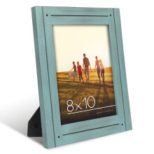 Americanflat 8x10 Picture Frame in Turquoise Blue - Rustic Picture Frame with Textured Engineered Wood Shatter Resistant Glass and Easel - Horizonta