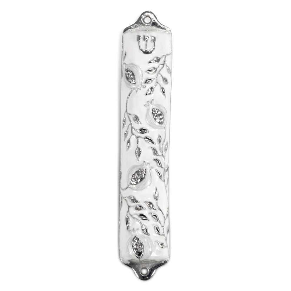 Mezuzah Case - Custodia Per Mezuzah, Design Dell'albero Di Melograno Realizzata In Peltro, Gerusalemme Giudaica, Custodia Per Porta Mezuza 10,2 Cm, Colore Bianco Matrimonio-image