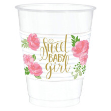 Amscan elegante florale weie Kunststoffbecher (16 oz)  25 Stck  perfekt fr Duschen und Partys