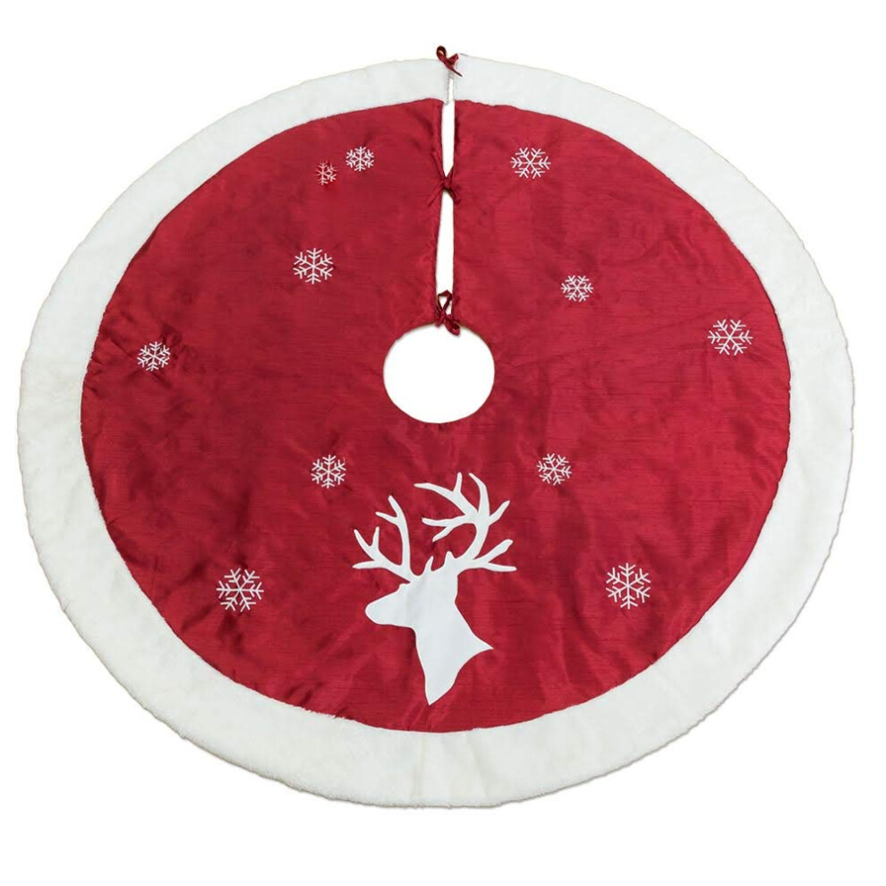 Homey Cozy 56 Zoll GroßEr Weihnachtsbaumrock, Rot-WeißEr Hirschfellrand, LuxuriöSe Bestickte Weihnachtsdekoration – Hirschkopf-image