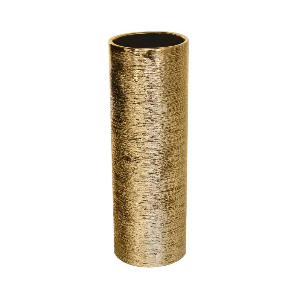 Royal Imports Flower Glass Ceramic Vase Decorative Centerpiece for Home or Wedding - Etched Cylinder Shape, 4"x12", Gold