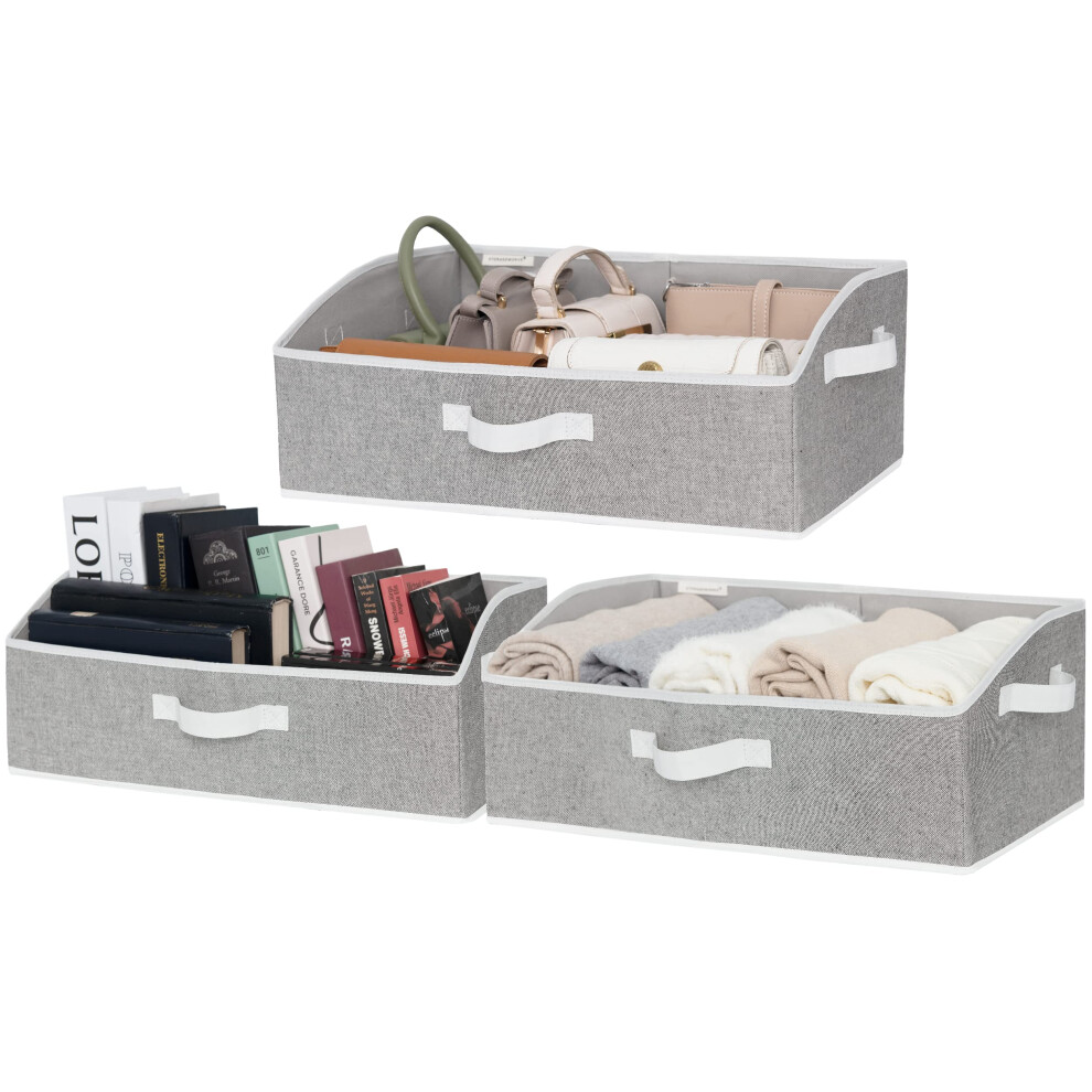 StorageWorks Closet Baskets Fabric Baskets for Closet Shelves Foldable Trapezoid Storage Bins Gray 3-Pack