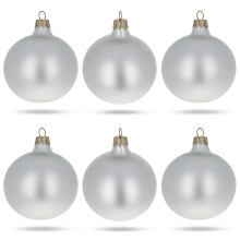 Set of 6 Matte White Glass Ball Christmas Ornaments 3.25 Inches