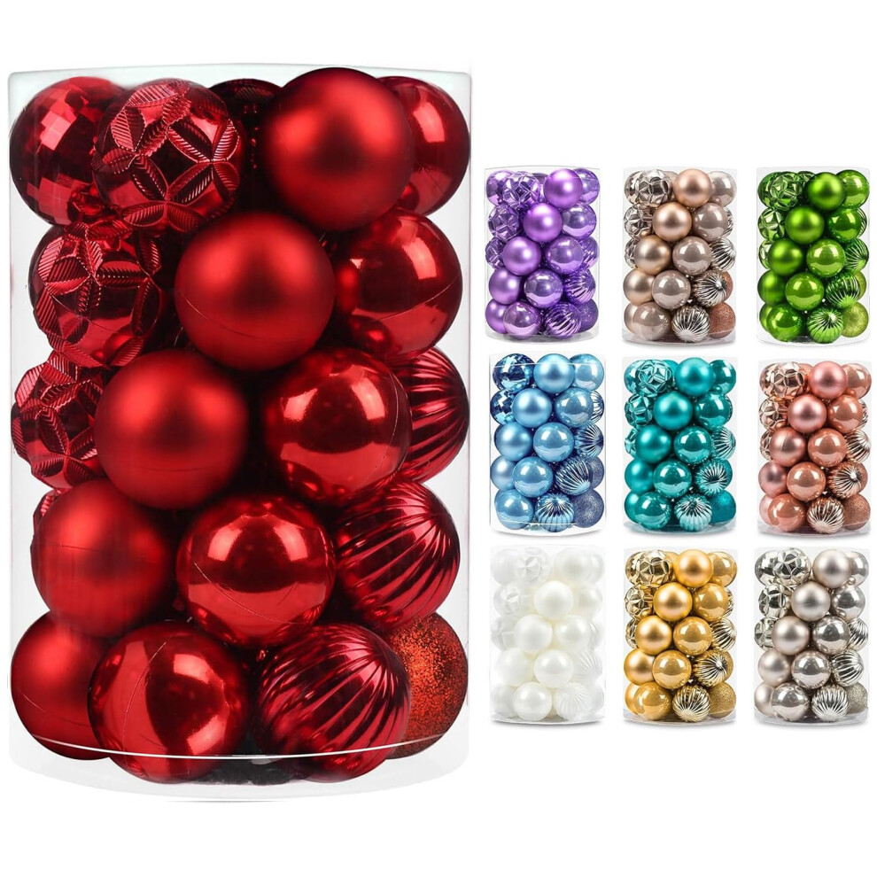 AMS 2.36''/60mm 34ct Christmas Ball Large Ornaments Party Decorations Shatterproof Festival Pendant Hangings for Xmas Tree Decor 60mm, Red