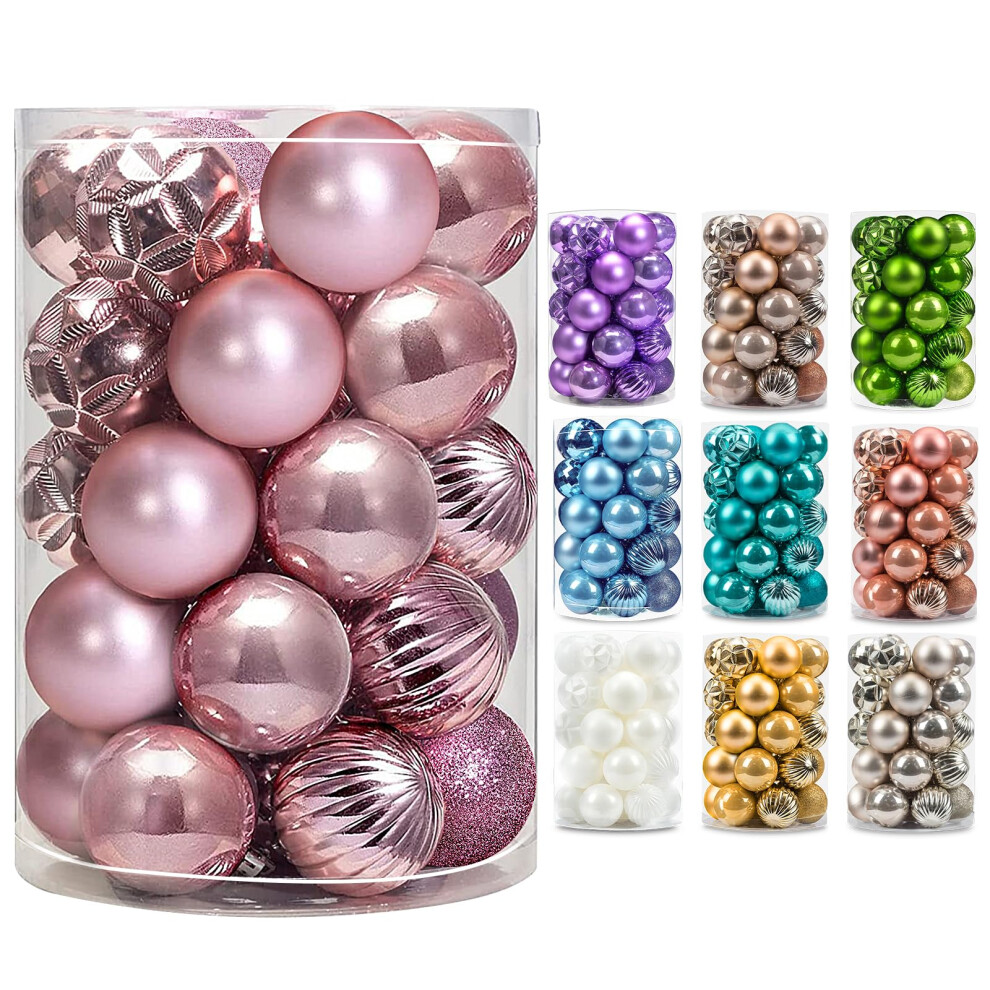 AMS 2.36''/60mm 34ct Christmas Ball Large Ornaments Party Decorations Shatterproof Festival Pendant Hangings for Xmas Tree Decor 60mm, Pink