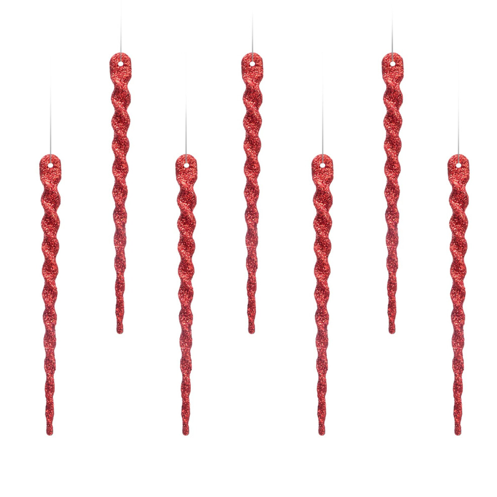 AMS Sparkling Glitter Plastic Icicle Ornaments 30 PCS Twisted Icicles Decoration Christmas Tree and Holiday Xmas Party Hanging 5.1'', Red