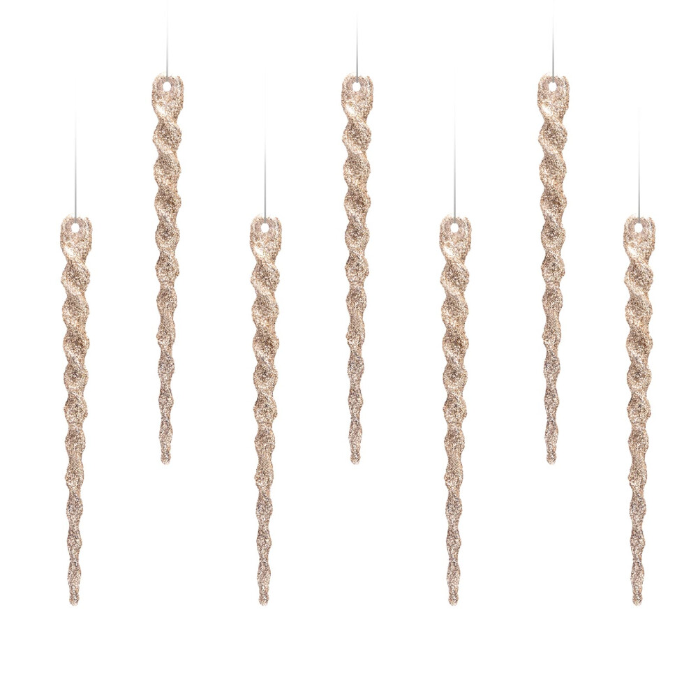 AMS Sparkling Glitter Plastic Icicle Ornaments 30 PCS Twisted Icicles Decoration Christmas Tree and Holiday Xmas Party Hanging 5.1'', Champagne