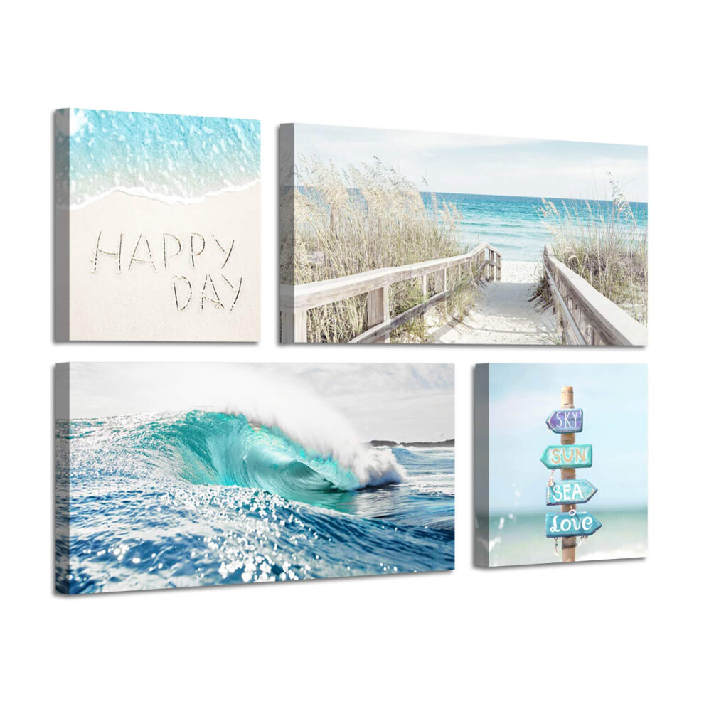 ARTISTIC PATH Beach Ocean Canvas Wall Art: Ocean Wave & Pathway and Beach Relax Signs Giclee Prints Artwork Picture for Bedroom(Overall 36