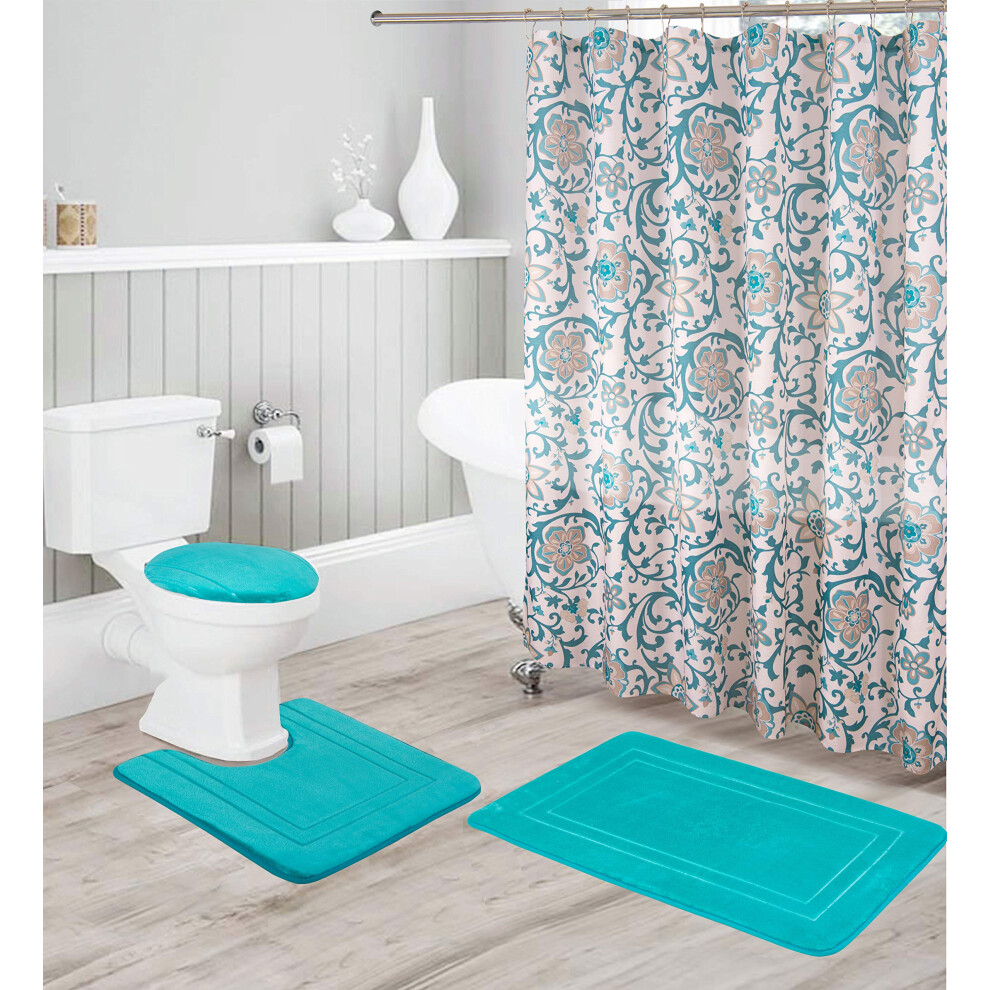Kolekcja Lazienkowa 16 Szt. Turkusowy Zestaw Akcesoriw Lazienkowych - Antyposlizgowa Mata Do Kapieli Antyposlizgowa Mata Konturowa Nakladka Na D-image