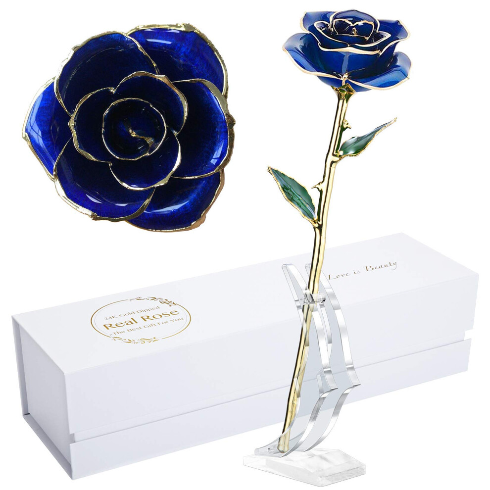 MAXSPT Birthday Rose gift for her,24k Golden real fresh long stem rose and Best birthday gift for her rose,Blue with stand-image-OPC-PFC62NT-NEW