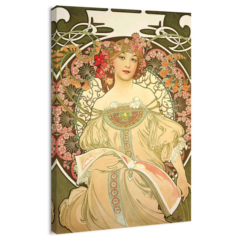 artprints1stop Impression sur toile Art mural - Affiche vintage classique Femmes avec fleurs par Alfons Mucha - 12x18 pouces