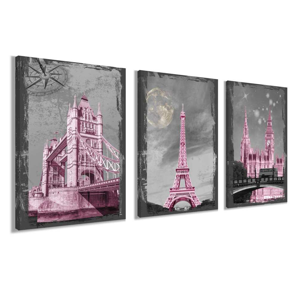 YUANAND Décoration murale Tour Eiffel pour chambre de fille rose - Décoration murale Paris sur toile - Décoration de chambre à coucher, affiches