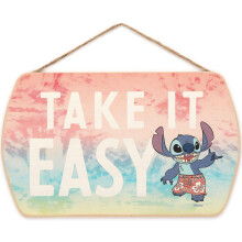 Open Road Brands Disney Lilo and Stitch Wall Art Take It Easy Hanging Wood Wall Decor for Kids Bedroom Play Room or Movie Ro