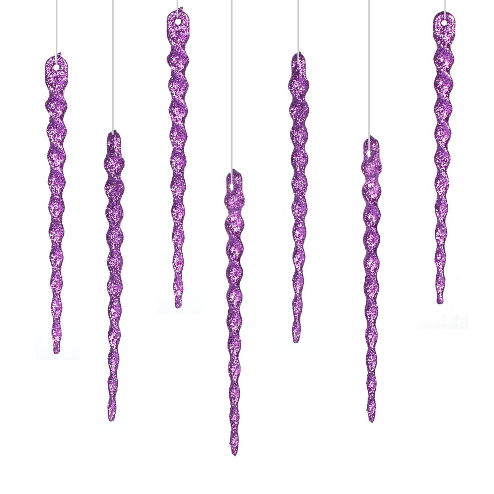 AMS Sparkling Glitter Plastic Icicle Ornaments 30 PCS Twisted Icicles Decoration Christmas Tree and Holiday Xmas Party Hanging 5.1'', Purple