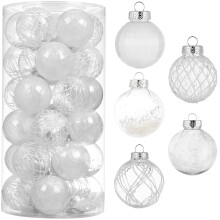 30ct Christmas Ball Ornaments60mm236 Shatterproof Clear Plastic Xmas Balls Baubles Set with Stuffed Delicate Sparkling Han