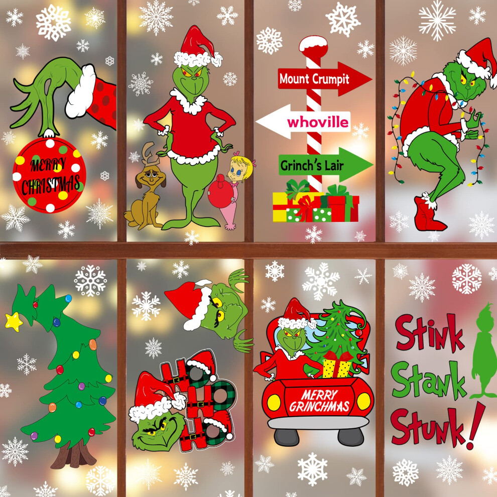 Christmas Window Clings Decorations Double Sided Christmas Window Stickers for Glass Window Christmas Decorations Indoor Home Decor Snowflake Window
