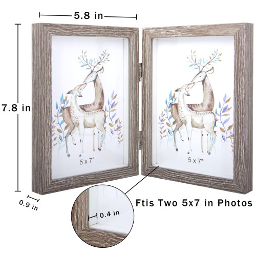 AVEAX Double 5x7 Picture Frame Grey Wood Photo Frame Shadow Box Frame 1