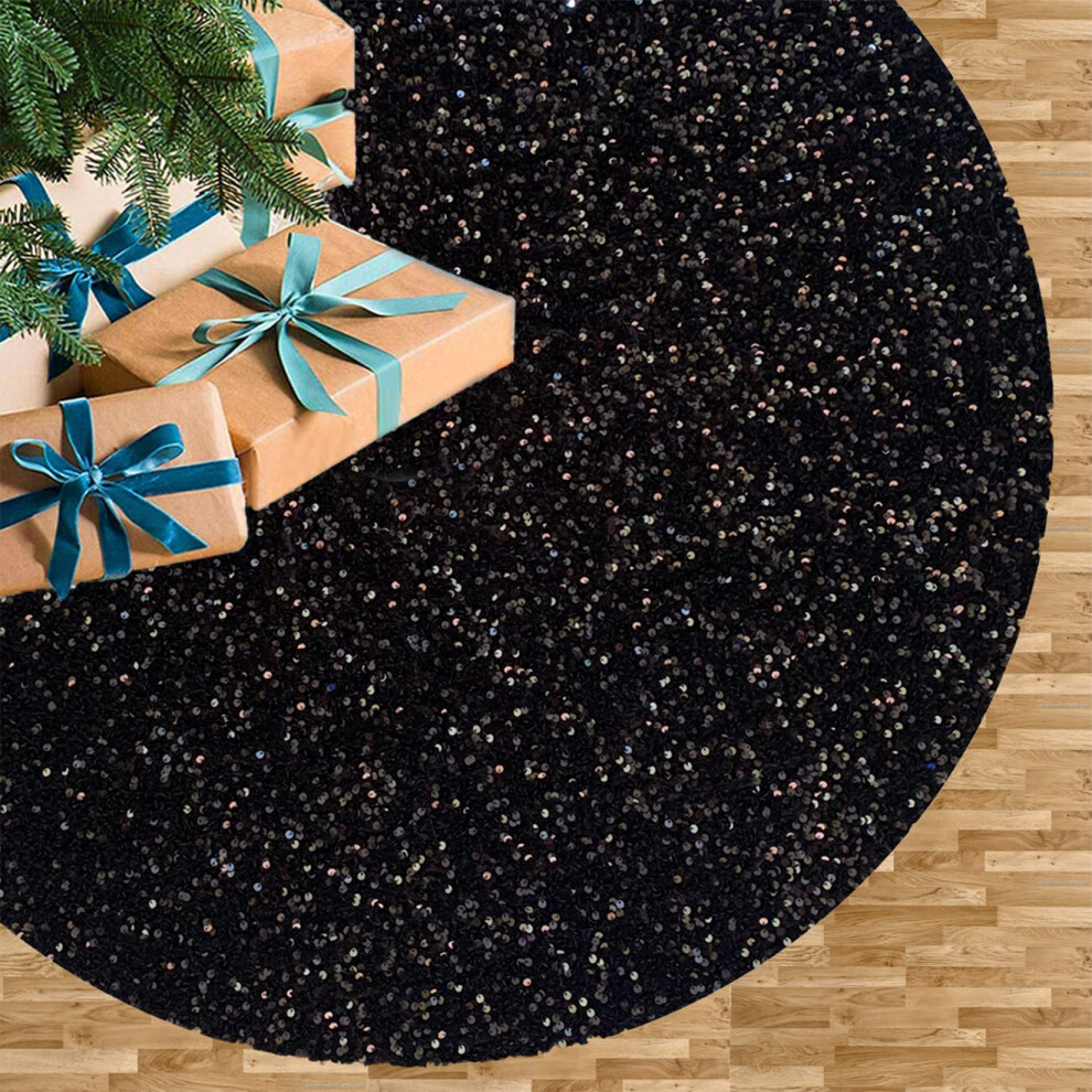 Jupe de sapin de No   l noire FUHSY 21 pouces, jupe de sapin     paillettes, jupes de sapin en velours, petit tapis de couverture de sapin, jupe de c