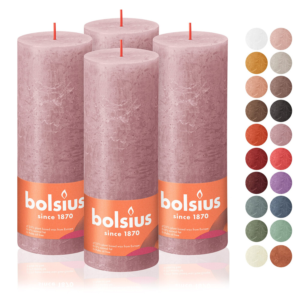 Bolsius 4Er-Pack Ash Rose Rustikale Stumpenkerzen - 2,75 X 7,5 Zoll - Pr-image