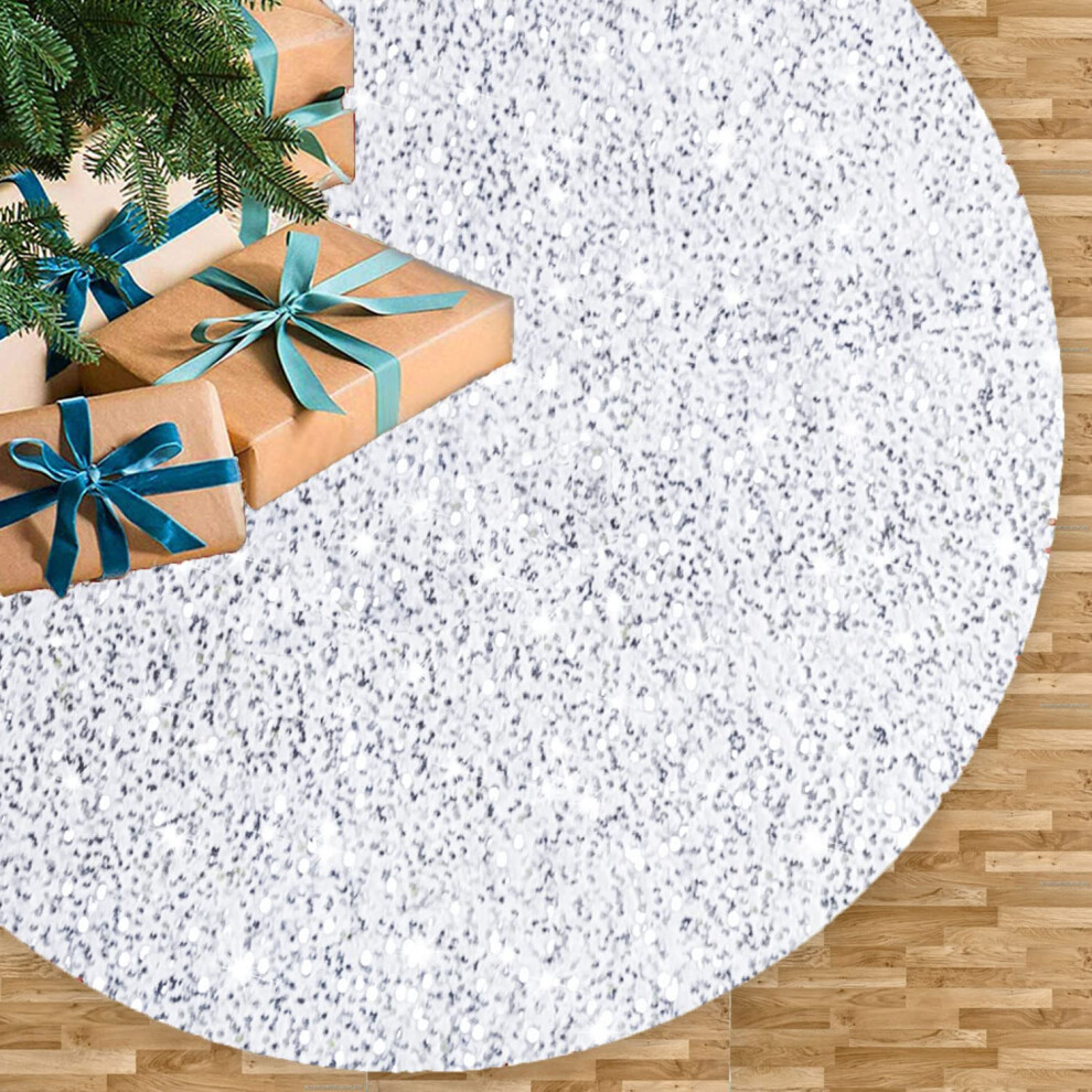 Christmas Tree Skirt White and Silver Tree Skirt Sequin Tree Skirt 36 Inch Round Velvet Tree Skirt Christmas Decorations Luxury Tree Skirt Soft Thick-image-OPC-PFYR8NG-NEW
