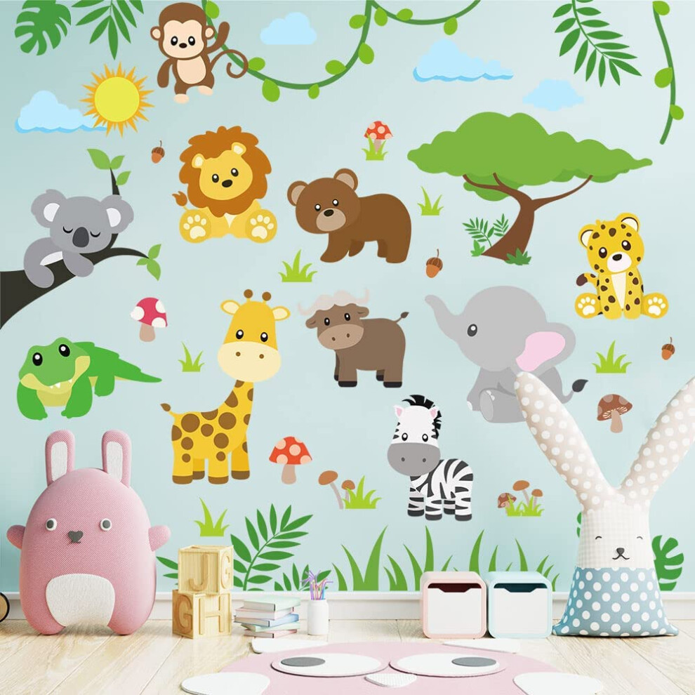 Supzone Jungle Animal Wall Stickers Forest Animal Tree Wall Decals Mon Apoyo