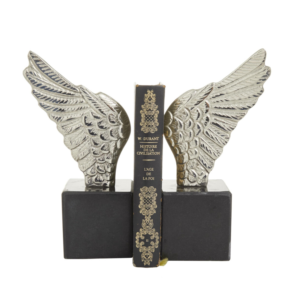 Serre-livres en aluminium Deco 79 avec base en marbre, lot de 2, 5 po de largeur et 10 po de hauteur, argent